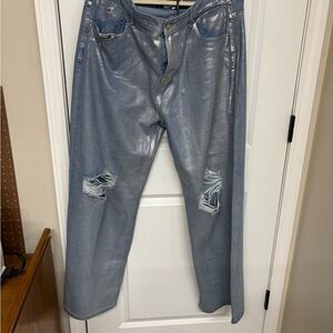 Fashion Nova Silver Flare Jeans. 32 inches Inseam